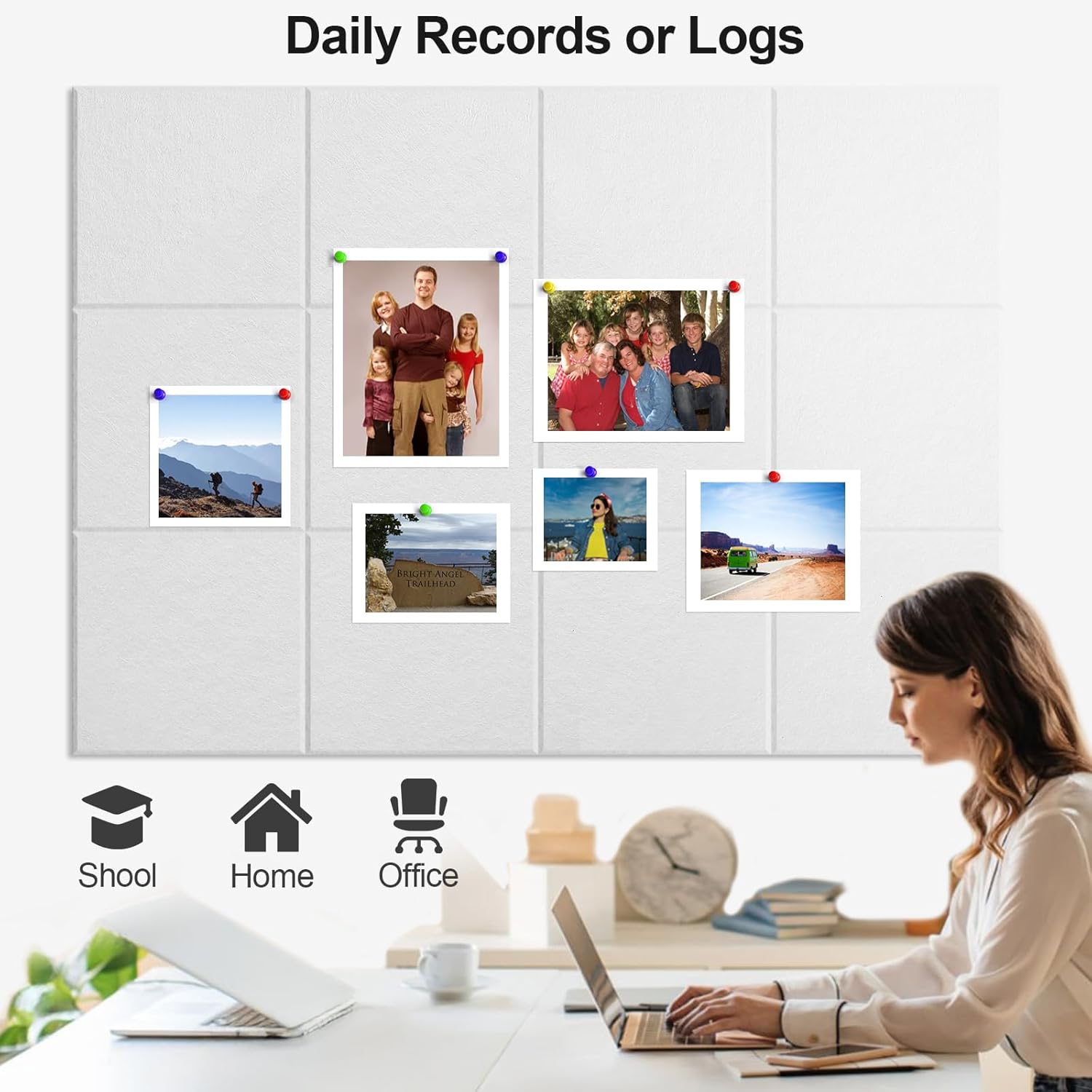 Large Cork Board for Walls 47" x 35" 12 Pack Black Bulletin Boards Felt Wall Tiles with Safe Removable Adhesive Corkboards for Office Home,White