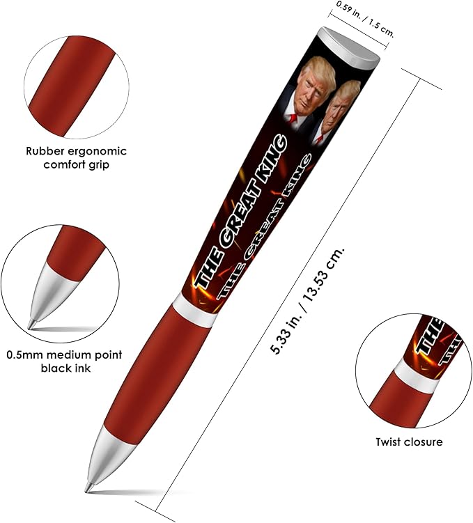 Trump The Great King Ballpoint Pen, MAGA, Trump Merchandise Donald Trump Gifts for Men & Women, Make America Great Again Donald Trump The Great King Pen - Imprinted In The USA (3-Sided Pen)