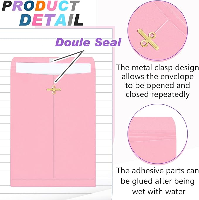 Geyee 300 Pcs 6 x 9 Inch Clasp Envelopes Manilla Envelopes Gummed Mailing Envelopes 28lb Kraft Clasp Closure for Storing or Mailing Colored Envelopes for Home Office Business(Bright Color)