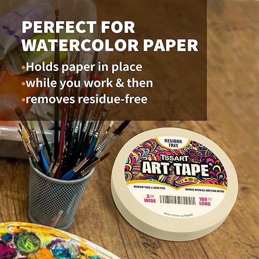White Art Tape Medium Tack - Masking Artists Tape for Drafting Art Watercolor Painting Canvas Framing - Acid Free 1/2Inch/ 0.5inch Wide 180FT Long