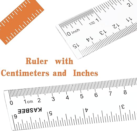 Plastic Rulers, 2PCS Straight Ruler, Plastic Measuring Tool for Student School Office (Clear, 6 Inch) (2)