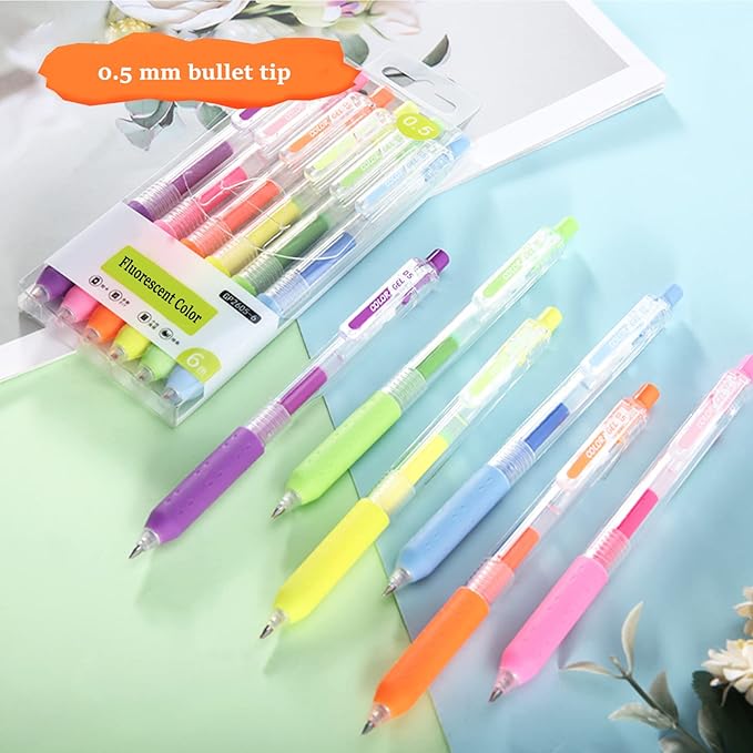Luminous colors Journal Planner Pens Colorful 0.5mm Markers Fine Tip Drawing Pen Porous Fineliner Pen for Bullet Journaling Writing Note Taking Coloring Art Office School Supplies (6 luminous colors)