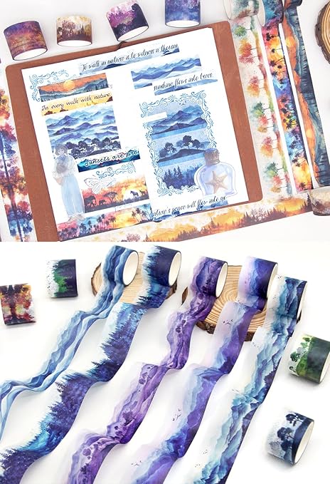 Washi Tape Set 32 Rolls, Four Seasons Forest Natural Washi Tapes for Journaling, Planner, Trees Masking Decorative Tape for Scrapbook Supplies, Junk Journal Supplie (Spring, Summer, Fall, Winter)