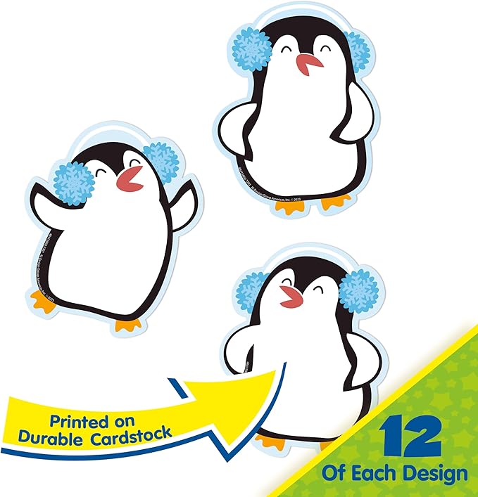 Eureka Penguins Paper Cut-Out Classroom Decorations for Teachers, 36 Pieces