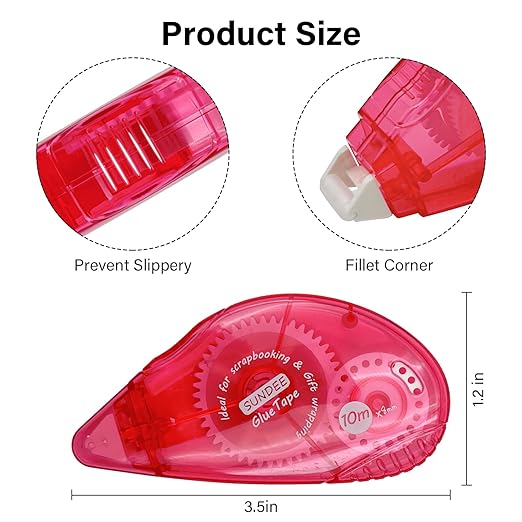 Glue Runner Permanent, Double Sided Adhesive Scrapbook Runner Tape Roller, 0.3-inch by 360-Inch, Permanent Adhesive Dots Roller Applicator - 12Packs Rose and Red