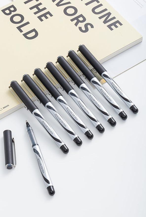 Liquid Ink Rollerball Pens, 0.7mm Medium Point Tip, Rolling pen for Drawing, Journaling and Smooth Writing (Black, 1 Count (Pack of 8))