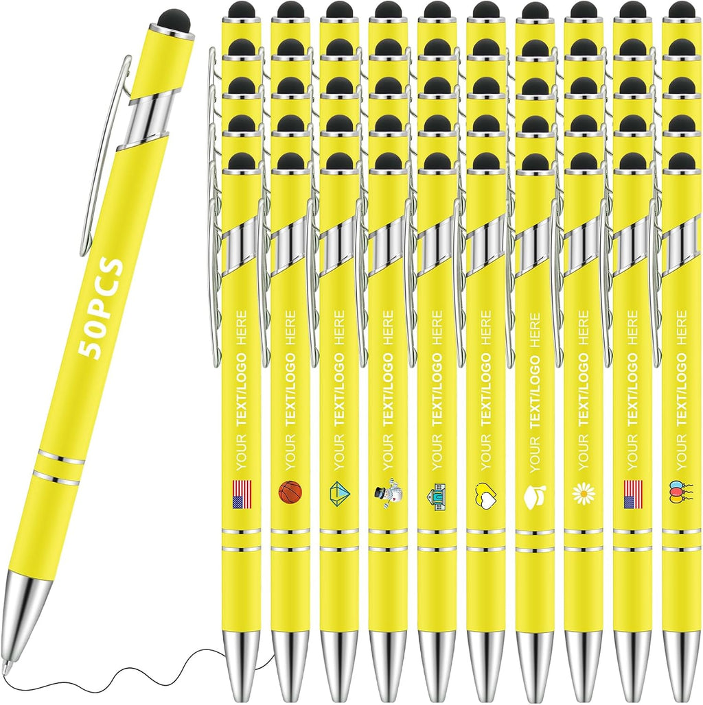 Personalized Pens 50pcs with Stylus Custom Ballpoint Pens in Bulk Engraved with Logo Text Personalized Bulk Black Ink for Office College Business