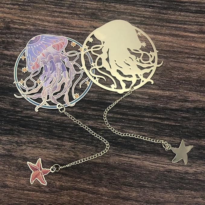 Bookmarks for Book Lovers Book Marks for Reading Women Birthday Graduation Christmas Gifts for Her Cute Metal Bookmark Book Markers Stocking Stuffers for Teens (Jellyfish-A)