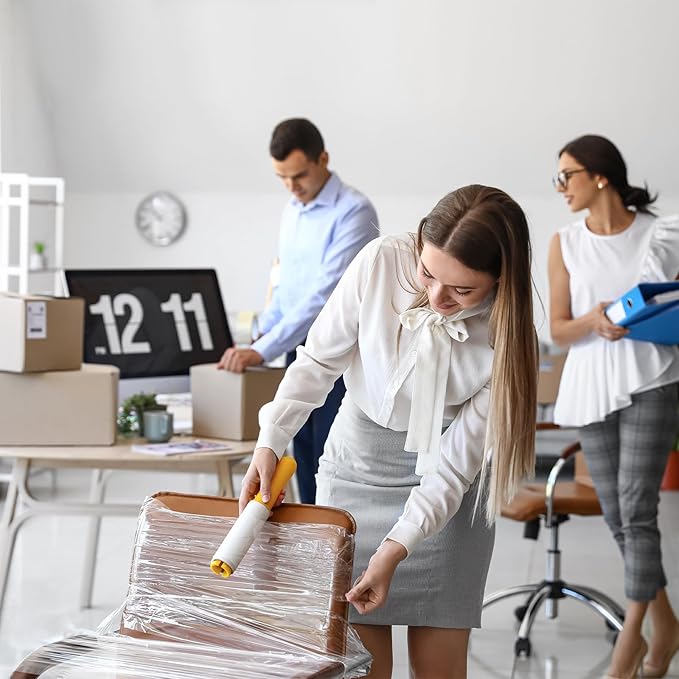 PATIKIL 4" x 656 Feet Stretch Wrap Roll, 4 Pack 80 Gauge/20 mic Thick Mini Shrink Stretch Film Industrial Clear Plastic Wrap with Handle for Box Packing Shipping Moving