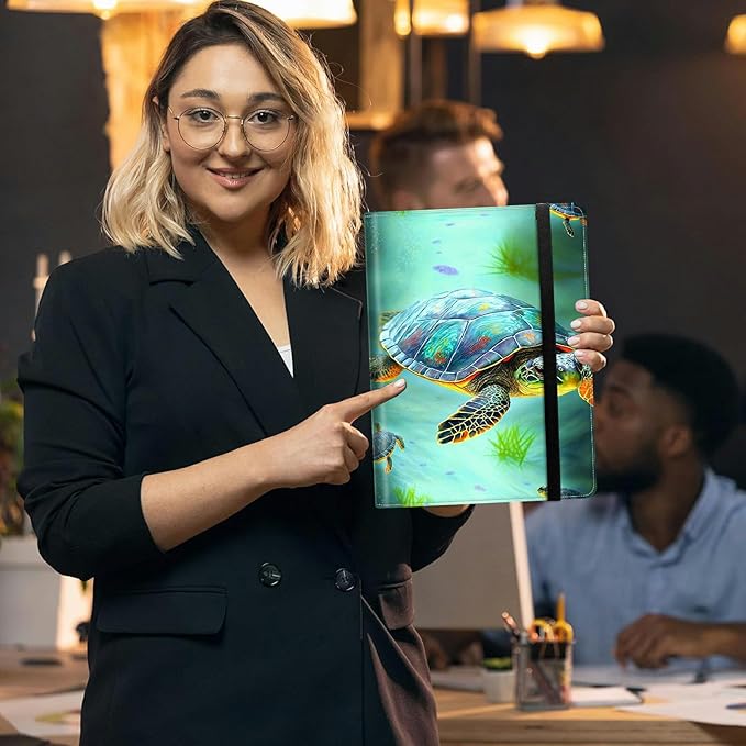 Padfolio Folder with Clipboard,Portfolios Organizer Clipboards with Storage Clipboard Writing Pad PU Leather Conference Document Organizer with Business Card Holder,Turtle