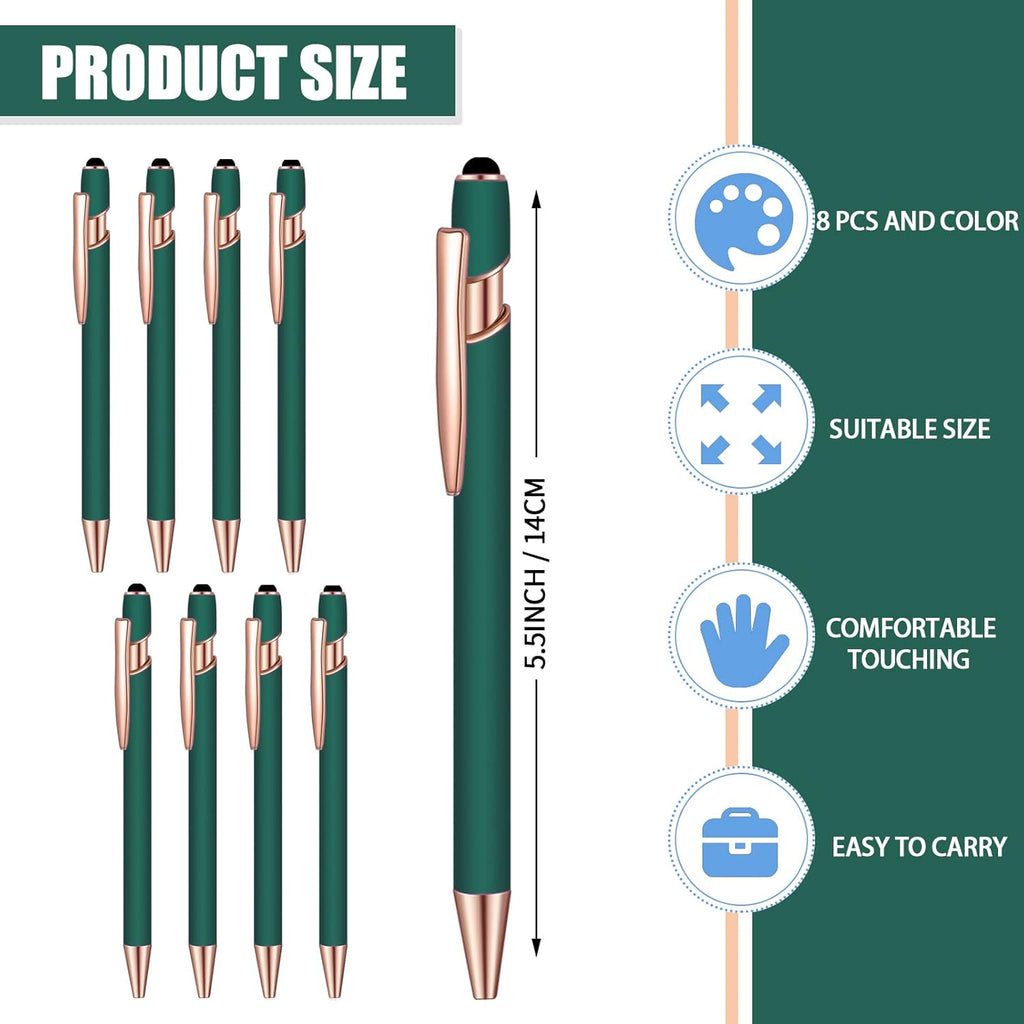 8 Pcs Blue Ink Ballpoint Pen with Stylus Tip 2 in 1 Stylus Ballpoint Pen Metal Pens Stylus Pen for Touch Screens School Office Coworkers (Green Rose Gold)
