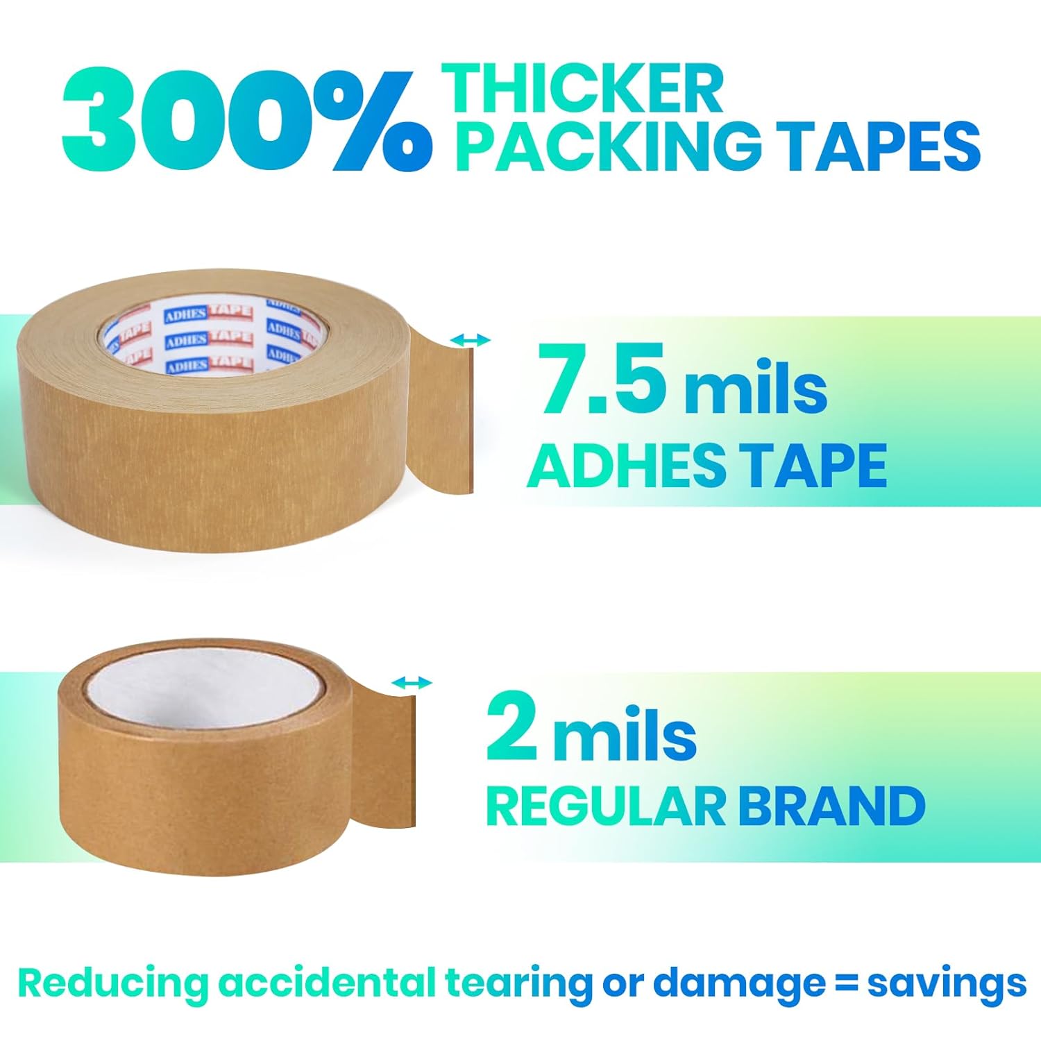 ADHES Heavy Duty Kraft Paper Tape, 7.5mil, 2 Inch x 55 Yards x 12 Rolls, Biodegradable Paper Packing Tape Writable & Uncoated Brown Packing Tape for Shipping, Moving, Sealing