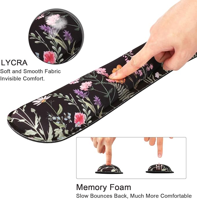 iCasso Mouse Pad and Keyboard Wrist Rest, Wrist Rest for Computer Keyboard, Made of Memory Foam with Wrist Support, Easy Typing and Relieve Wrist Pain Keyboard Pad for Computer, Office (B-Weeds)