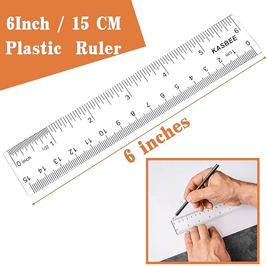 Plastic Rulers, 2PCS Straight Ruler, Plastic Measuring Tool for Student School Office (Clear, 6 Inch) (2)
