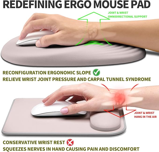 Hokafenle Ergonomic Mouse Pad Wrist Support, Terraced Slope Carpal Tunnel Wrist Pad for Mouse with Unibody Memory Foam, Wrist Rest Pain Relief Mousepad (Misty Rose, 11.8x7.9 in)