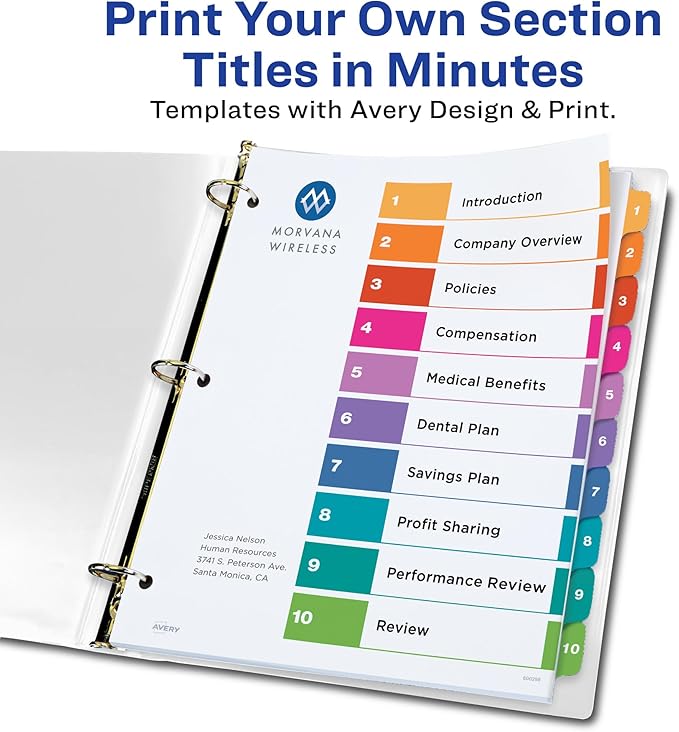 Avery Heavy-Duty View 3 Ring Binder with 3 Inch Rings, 10 Tab Customizable Table of Contents Binder Dividers, Office Supplies Set (01678)