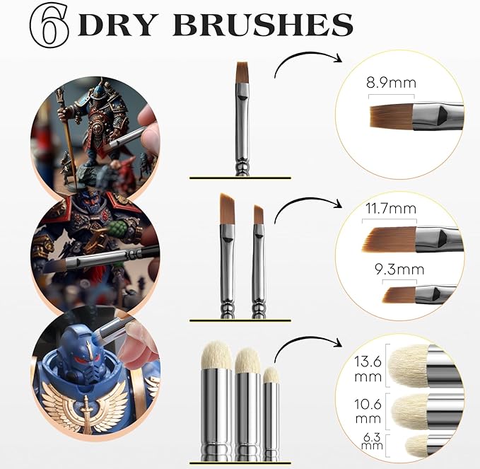 Miniature Model Paint Brushes Drybrush Set 18pcs for Effect, Fine Tip Model Painting - Professional Dry Brush Detail Paint Brushes for Tabletop & Miniature Acrylic, Watercolor, Oil Painting