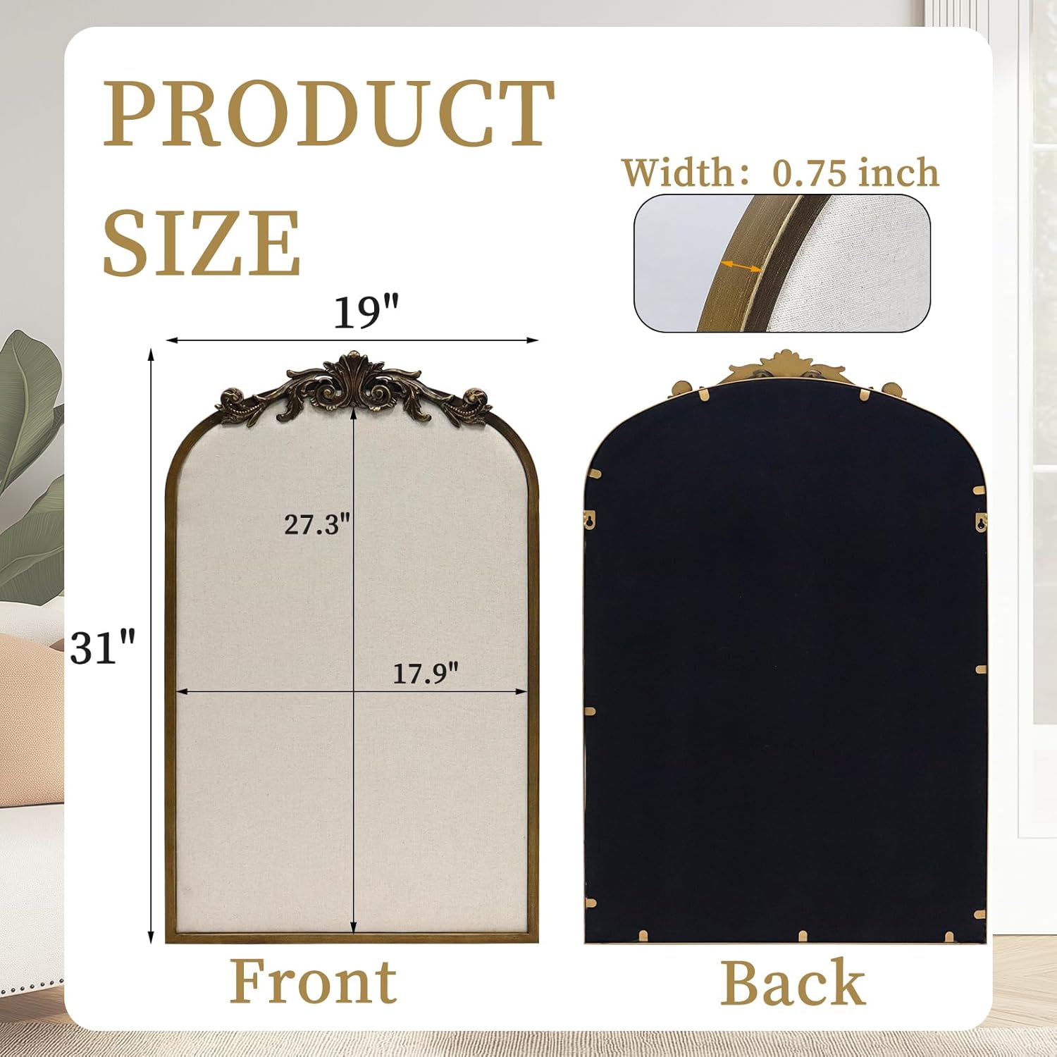 Arch Fabric Pinboard, Antique Gold Bulletin Boards 19"x31", Vintage Cork Board with Ornate Iron Frame for Wall Unique Display, Organization and Decor Options