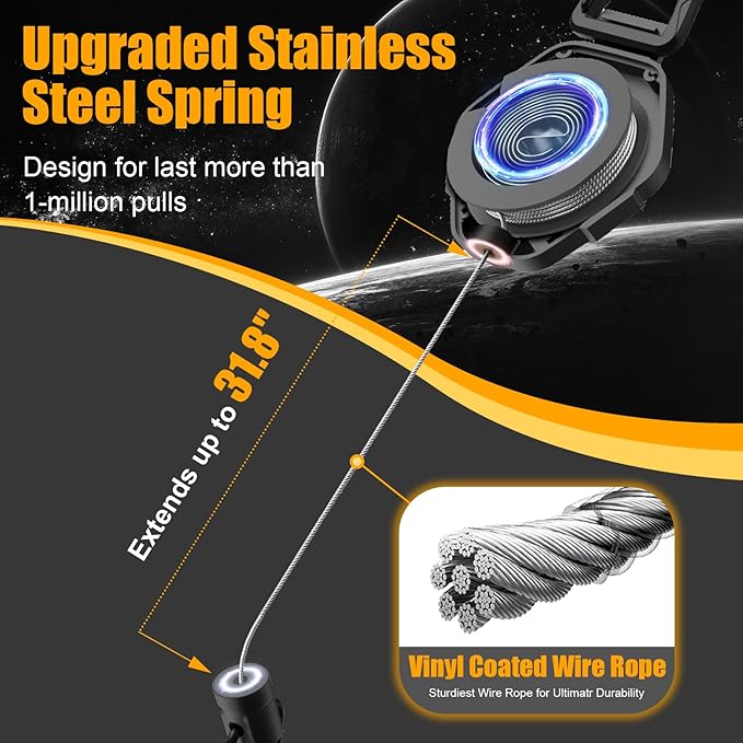 Oaridey Magnetic Retractable Keychain, Heavy Duty Carabiner Badge Holder with Phone Tether Tabs, Tactical ID Badge Reel with 31.8'' Coated Steel Cord and Lobster Clasp, Bearing 10.0 oz - 2 Pack