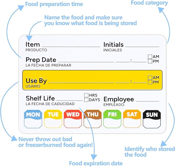 Restaurant Quality Shelf Life Food Rotation Labels, 2” x 3” Self-Adhesive Removable Freezer Food Labels Stickers, Perfect for Reusable Containers, Easy to Remove, Food Safety Date Sticker (3 PCS)