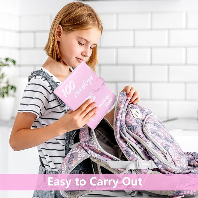 100 Envelopes Money Saving Challenge, Money Saving Binder to Save $5,050, Savings Challenges Book with Envelopes, Easy and Fun Way for Money Saving Challenge Book, 2 Reusable Trackers Included, Pink