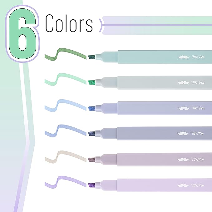 Mr. Pen- Aesthetic Highlighters, 6 pcs, Chisel Tip, Morandi Colors, No Bleed Bible Highlighter Pastel, Highlighters Assorted Colors, Pastel Highlighter Set, Cute Highlighters