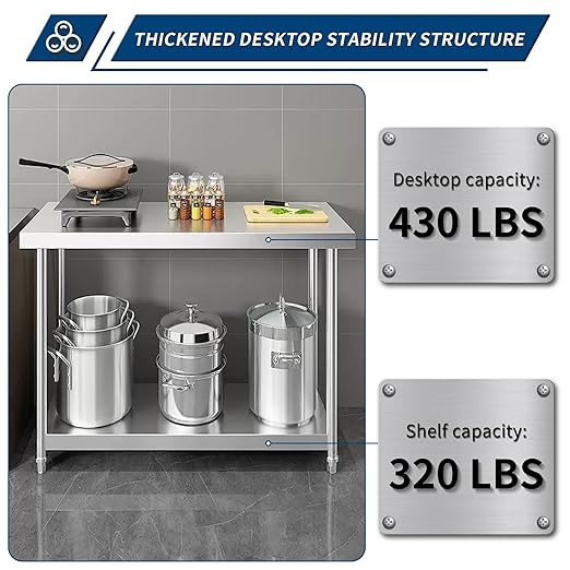 NSF Commercial Stainless Steel Worktable - 24 x 30 Inches with Undershelf, Heavy Duty Prep Table for Restaurants, Homes, and Hotels - Ideal for Christmas Prep.