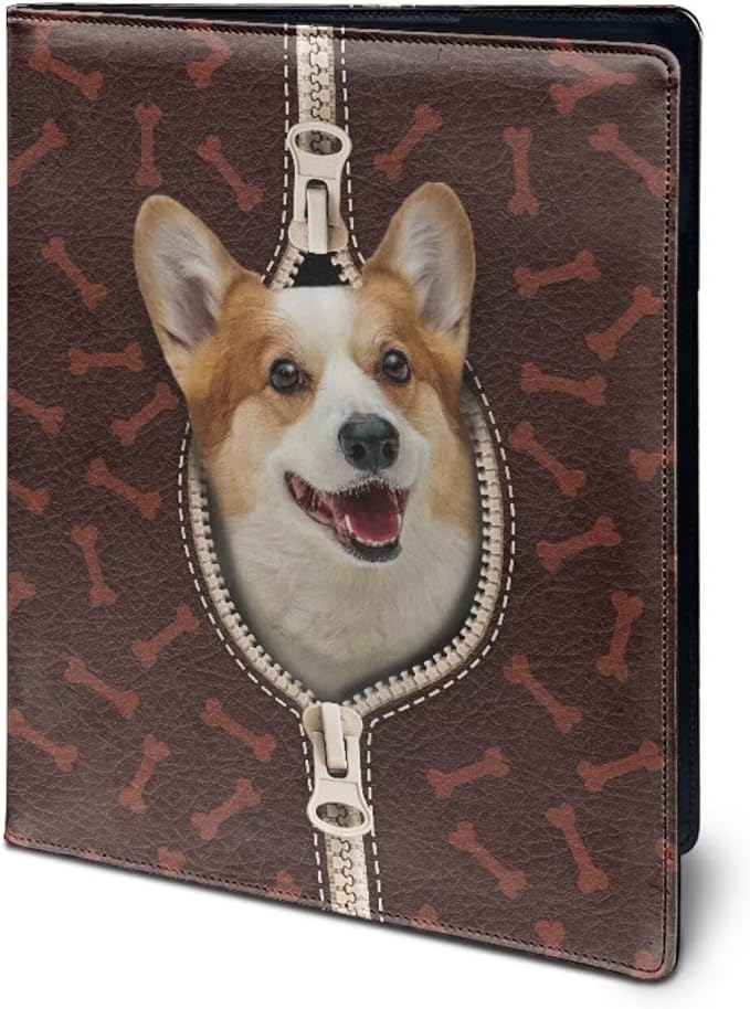 Cute Dog Printed Portfolio Folder Leather Padfolio with A4 Size Clipboard Clip for Business Resume Interview Document Sleeve Binder Folder for Men/Women