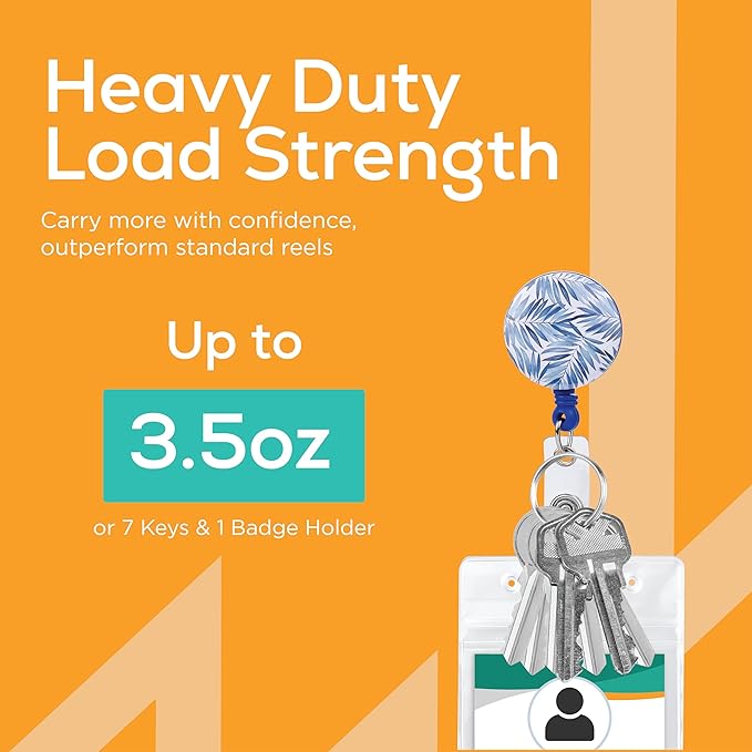 Will Well Badge Holders with Belt Clips for Securing onto Pockets and Purse Straps, with Retractable 27.5" UHMWPE Fiber Pull Cords, Strong Build with Fun Designs - 2-Pack, Leaf Print