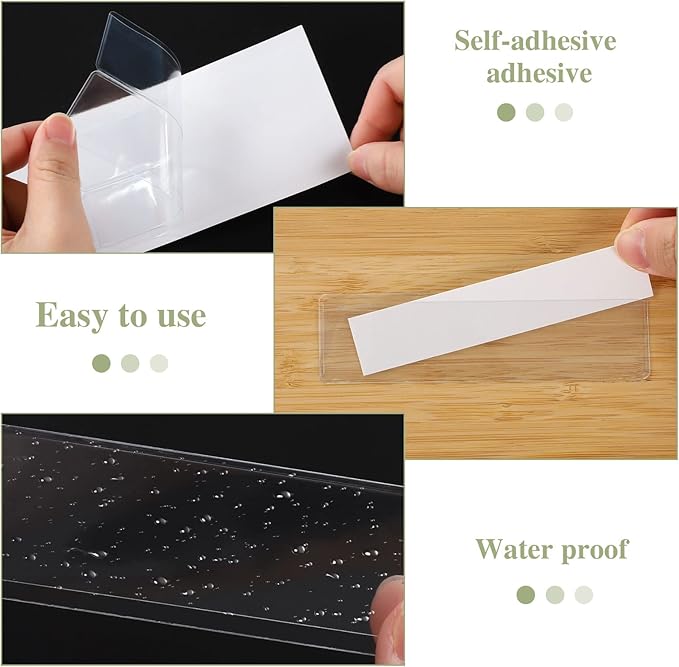 60 Pack 1.2" x 4.3" Self Adhesive Label Holders with 60Pcs Paper Label Inserts, Shelf Tag Label Holder Clear Pockets for Bookshelf Mailbox Shelves Storage Bins