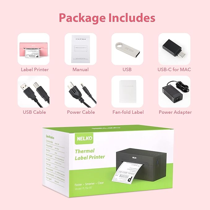 Nelko Bluetooth Thermal Shipping Label Printer, Wireless 4x6 Shipping Label Printer for Shipping Packages, Support Android, iPhone and Windows, Widely Used for Amazon, Ebay, Shopify (Pink)