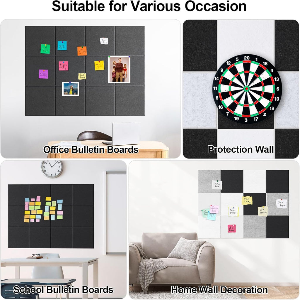 Large Cork Board for Walls 47" x 35" 12 Pack Black Bulletin Boards Felt Wall Tiles with Safe Removable Adhesive Corkboards for Office Home,Black