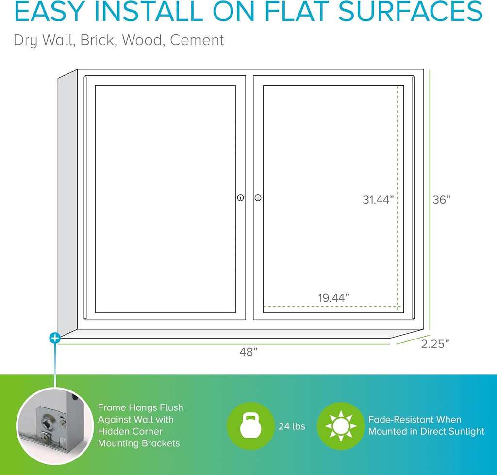 Ghent 36" x 48" 2-Door indoor Enclosed Recycled Rubber Bulletin Board, Shatter Resistant, with Lock, Satin Aluminum Frame, Confetti (PA234TR-CF) ,Made in the USA