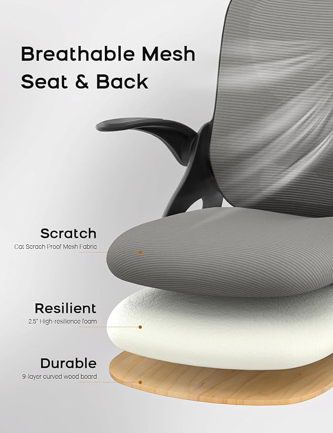 Drafting Chair Tall Office Chair with Flip-up Armrests Ergonomic Computer Standing Desk Chair with Comfy Lumbar Support and Adjustable Footrest Ring for Bar Height Desk(Black-Gray)