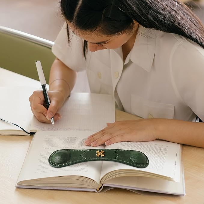 Book Weight Page Holder Heavy Genuine Leather Book Open Holder for Men Women Cookbook Weighted Bookmarks Gift for Writer Reader (02Bookmark Page Holder-Green)