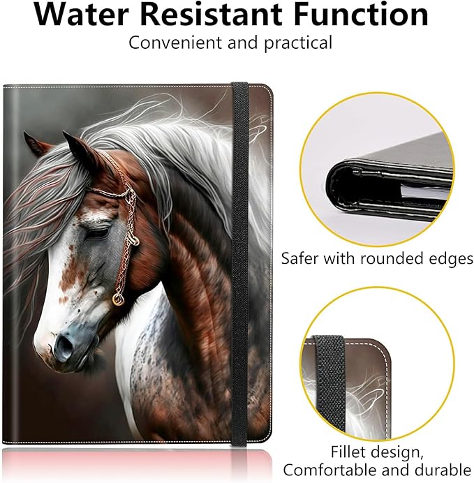 Horse PU Leather Padfolio Clipboard Notepad with Pen Loop and Elastic Strap Interview/Resume Document Organizer for Business School Office