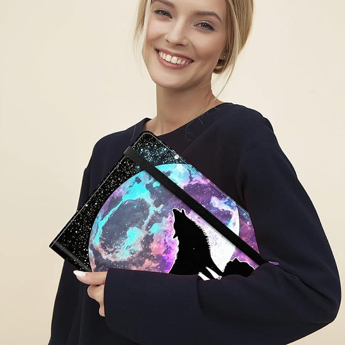 Padfolio Folder with Clipboard,Portfolios Organizer Clipboards with Storage Clipboard Writing Pad PU Leather Conference Document Organizer with Business Card Holder,Moon Wolf