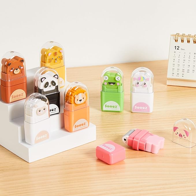 Sooez 8 Pack Pencil Erasers with Clean up Roller, Cute Erasers for Kids, Animal Fun Eraser with Shaving Roller and Cover, for Teacher Class Favor School Supplies Home Office Party