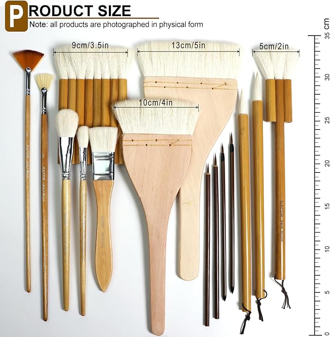 Pottery Brushes for Glazing,15 Pcs Ceramic Brushes Set with Storage Box Wool Bamboon Hake Brushes for Pottery Acrylic Watercolor