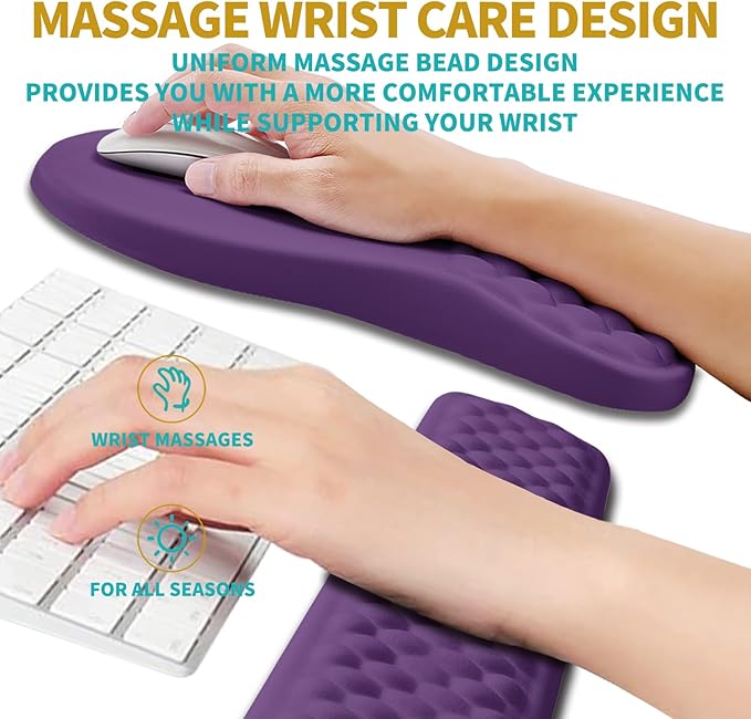 Hokafenle 2 in 1 Ergonomic Mouse Pad Wrist Support & Wrist Rest for Computer Keyboard Set, with Relieve Carpal Tunnel Pain Massage Bulge and Full Memory Gel Design (2In1 Set, Dark Purple)