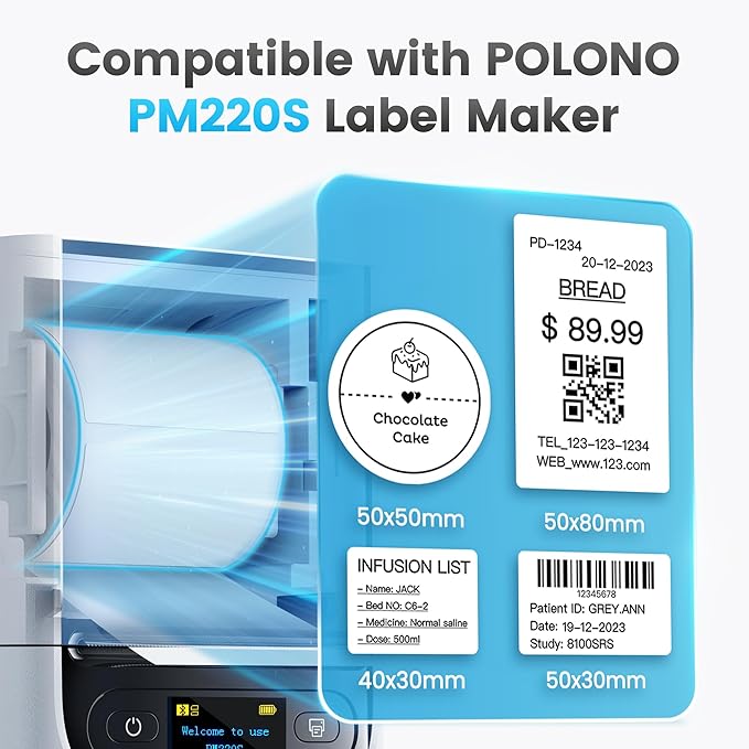 POLONO Genuine Thermal Labels for PM220S Label Makers, 1.57"x1.18" (40x30mm) Thermal Label, Waterproof, Multi-Purpose Self-Adhesive Labels for Small Bussiness, Office, School, 230 Labels/Roll (Yellow)