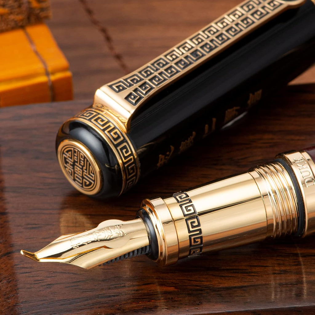 Lanxivi Duke Fude Pen Bent Nib Ebony, Sima Qian Memorial Fountain Pen Medium to Broad Art Drawing Calligraphy Handwriting Pen