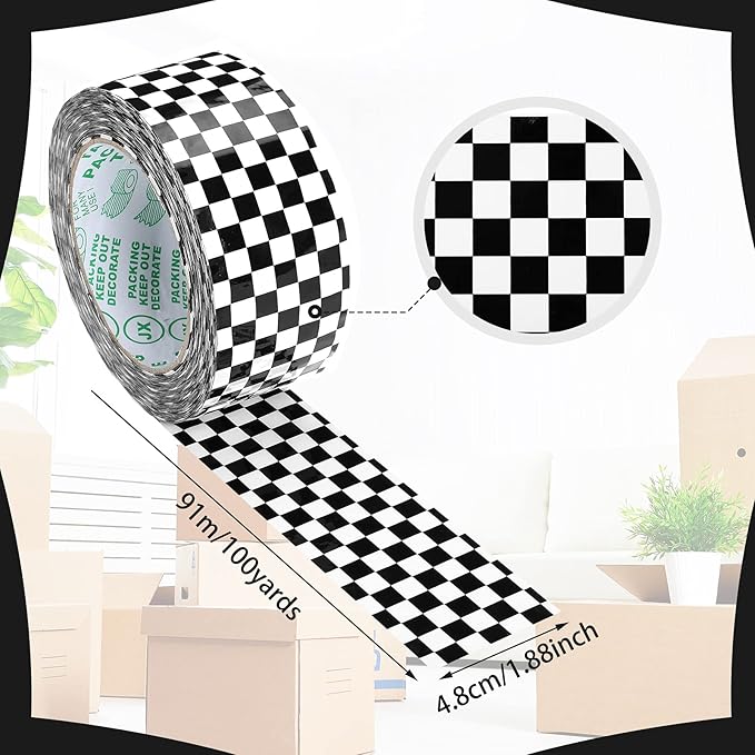 MTLEE Checkered Flag Tape Checkered Duct Race Car Printed 1.88 Inches 100 Yards DIY Crafts Buffalo Tape Single Roll for Scrapbooking DIY Crafts Box Decoration