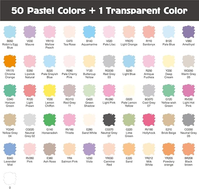 SFAIH Pastel Alcohol Markers Brush Tip - 51 Colors Double Tipped Art Markers for Artist Adult Coloring Illustration, Gifts for Artist Adult, Dual Tip Brush & Chisel - Refillable Ink