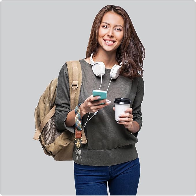 Fishent Stretchy Wristlet Keychain,Braided Cute Wrist Lanyards for Keys, Key Chain Holder for Women Men, Wrist Strap Keychain for Car Keys Phone Camera Wallet ID Badges Card (Denim Multin Color)