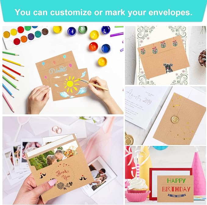 90 Packs 3.5x5 Envelopes for Invitations, A1 Invitation Envelopes, Brown Kraft Envelopes, Small Envelopes RSVP Envelopes for Weddings, Photos, Postcards, Greeting Cards, Mailing