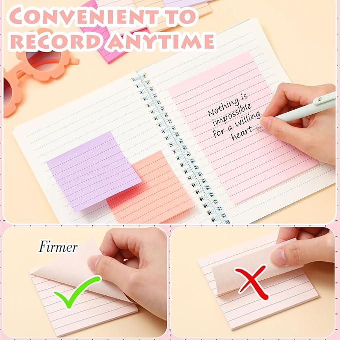Yexiya 64 Pcs Lined Sticky Notes Self Stick Notes with Lines Bright Assorted Colors Sticky Notes for Home Office Products Post Memos, 1920 Sheets(4 x 6 Inch, 3 x 3 Inch,Fashion Color)