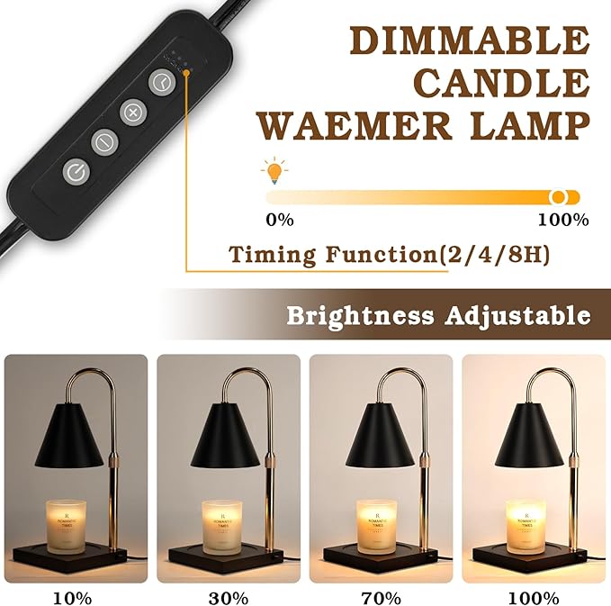 Candle Warmer Lamp with Timer Dimmer, Electric Candle Lamp Warmer for Bedroom Decor, Birthday Gifts for Women Mom, Adjustable Metal Candle Lamp, Mom Gifts, Home Decor for House Warming Gifts, Black