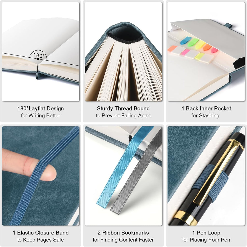 Graph Paper Notebook, 312 Numbered Pages Large A4 Hardcover Leather Journal, 100gsm No Bleed Grid Paper Notebook with Index Pages, Squared Grid Notebook for Graphing Notes Math, 8.5'' × 11'', Grey