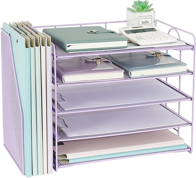 OPNCIE Desk Organizers and Accessories, 5 Tier Paper Letter Tray File Organizer, Office Organization Storage Desk Accessories Workspace Desktop Organizer for Classroom Office Supplies Decor(Purple)
